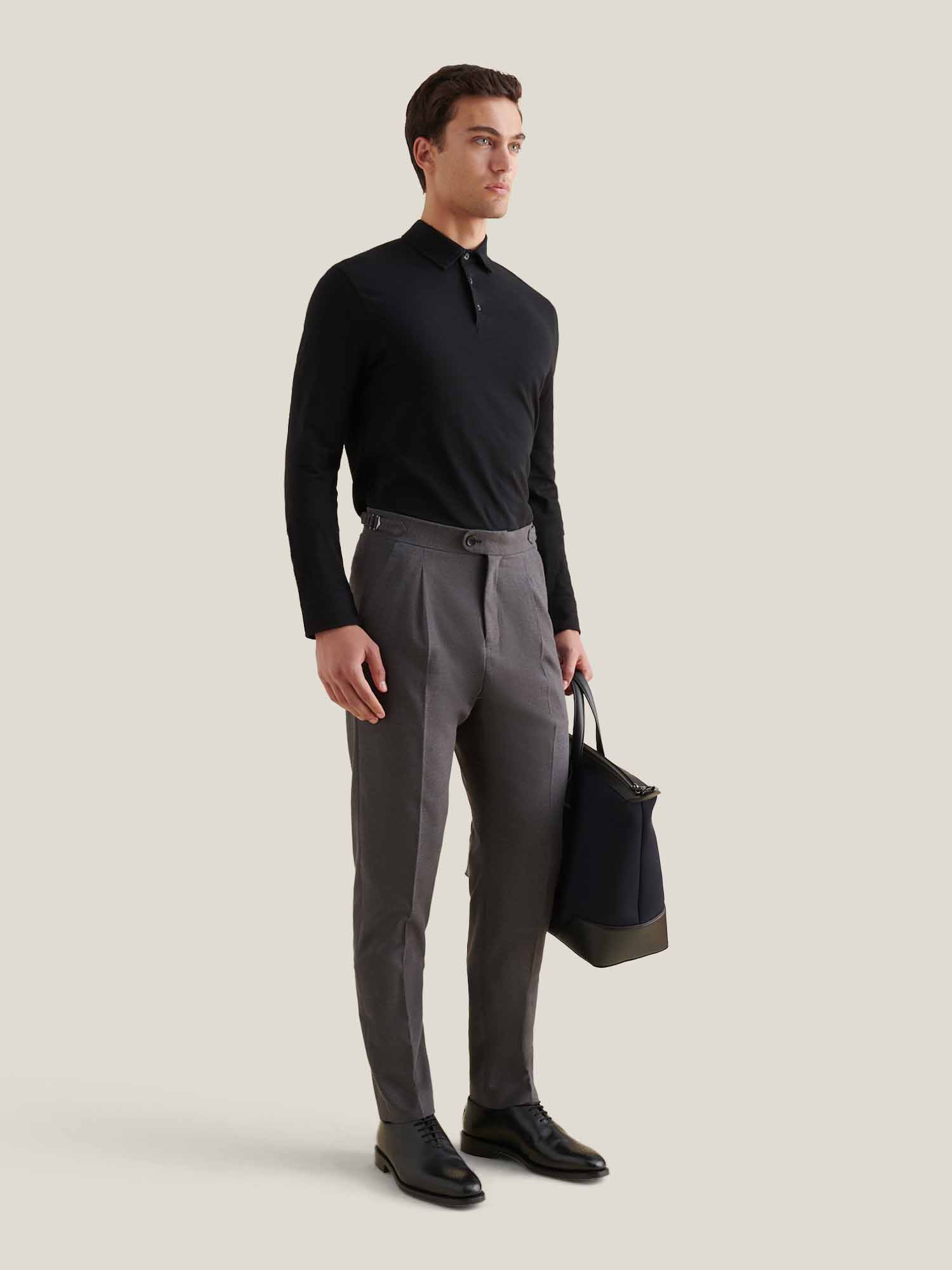 Peckham Rye Slub L/S Polo Black Shirt